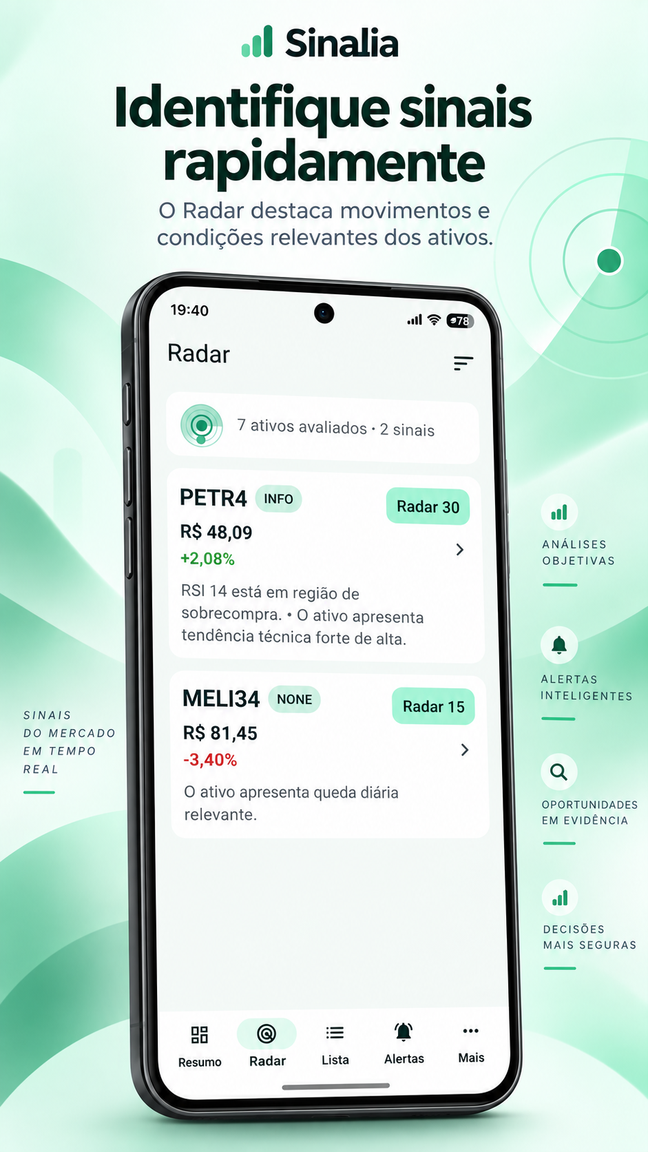 Tela Radar do aplicativo Sinalia
